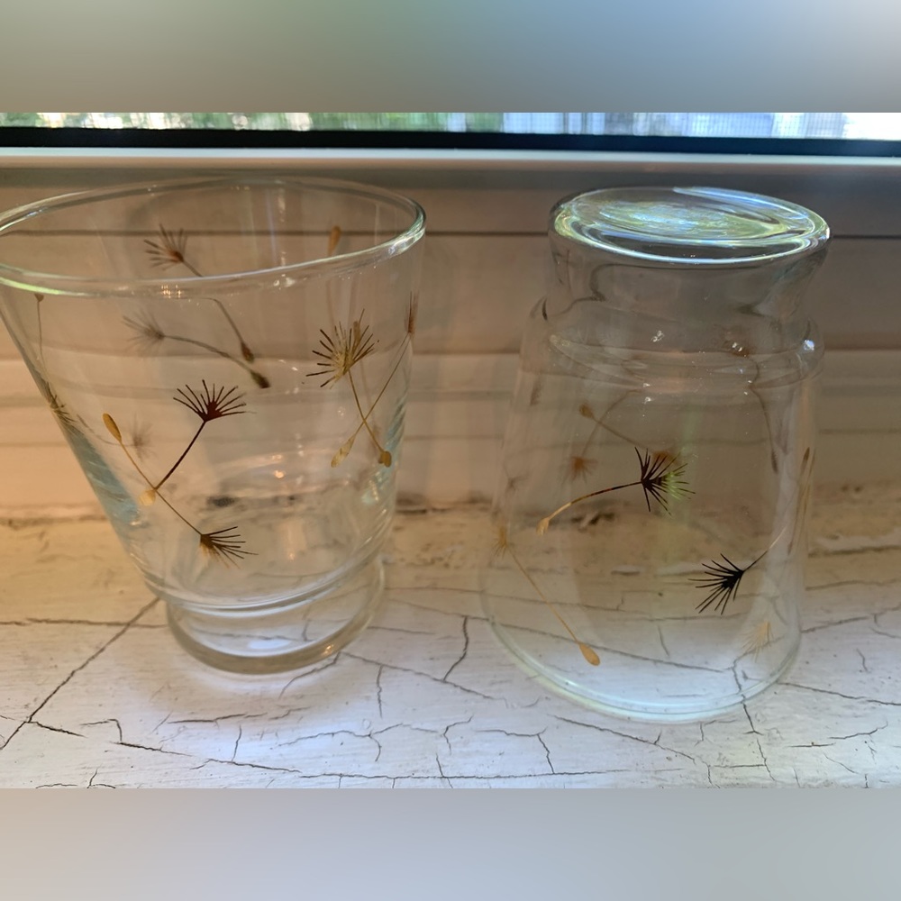 Vintage Libbey Dandelion Wisp Atomic Gold Juice Glasses - Set of 2 - 1950's